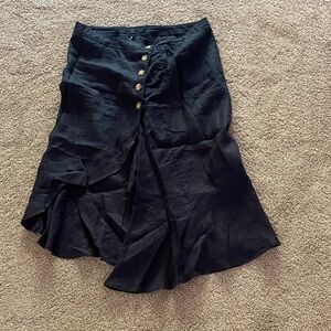 Polo by Ralph Lauren Black Midi Skirt with Gold Buttons